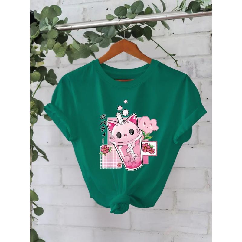 

Футболка из хлопка, летняя, с коротким рукавом, круглым вырезом, с рисунком в виде мультфильма, женская XXXL