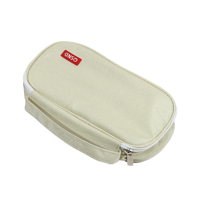 Handheld Double-layer Pencil Case Oxford Cloth Solid Color Student Case Pencil with Pen Clip Compartment Storage Bag School Stationery