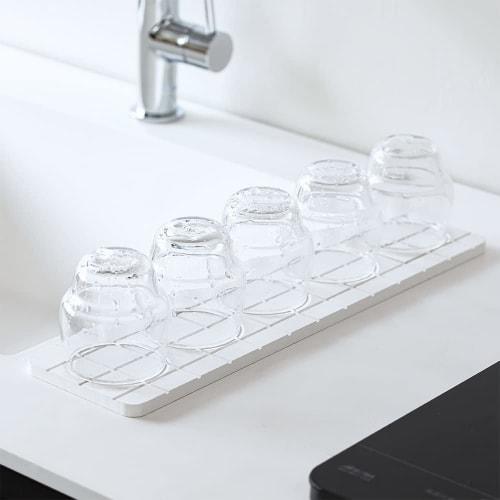&NE Lava Stone 5-Glass Tray, Lattice LavaStone, White, 37.5cm Wide x 10cm Deep x 1cm High, Draining Tray for Dishwashing, Small, Asbestos-Free, Antiba