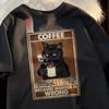 2025 Summer New Because Murder Is Wrong Black Cat Drink Coffee Print Clothes Men Women Street Tshirt Breathable Tshirt
