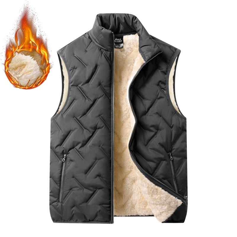 Men's Lamb Velvet Vest for Autumn and Winter Plus Velvet Thickened Warm Cotton Jacket Vest Stand Collar Horse Clip Vest Jacket