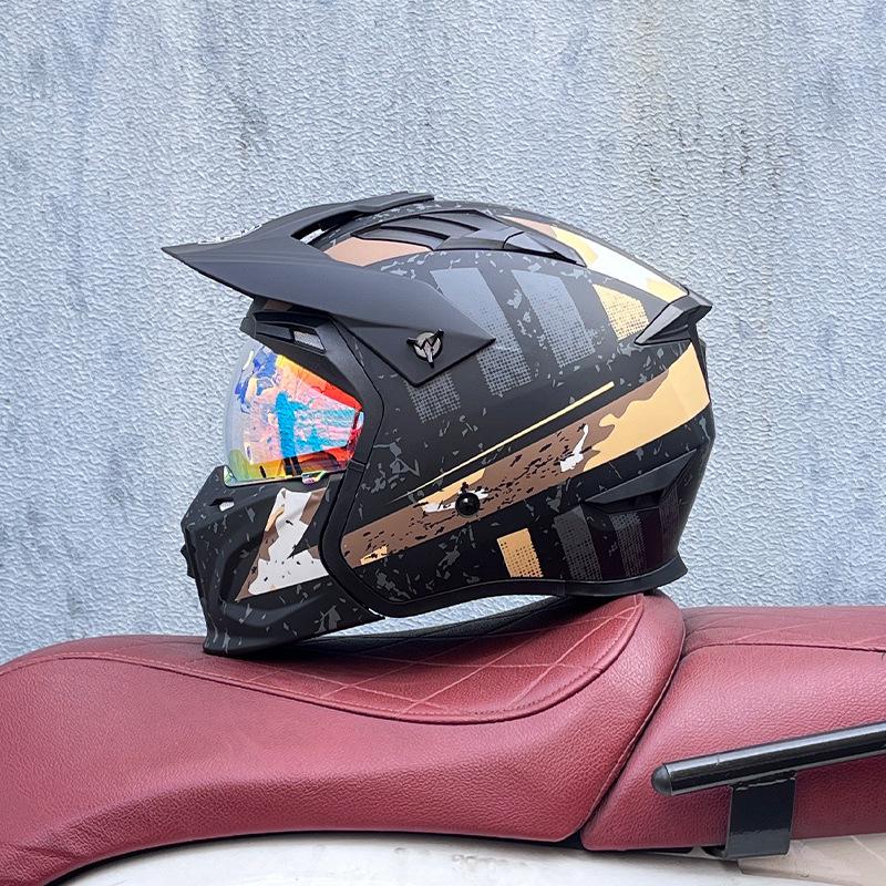 Street Fighter Motorcycle Helmet Men's and Women's Full Helmet Four Seasons Locomotive Retro Detachable Combination Helmet
