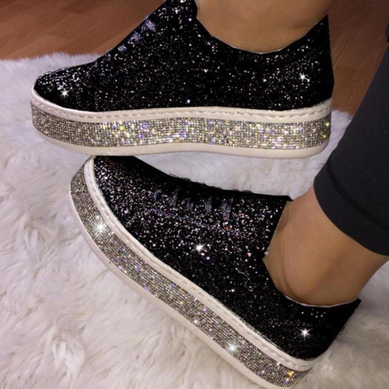 20 spring and summer new sequined lace-up platform casual shoes women's large-size flat-soled running shoes