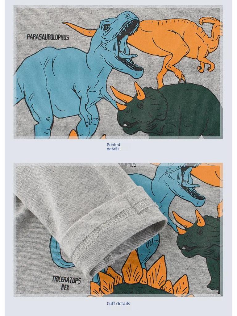 2025 Jarní dětské bavlněné tričko s dlouhým rukávem s dinosaury
