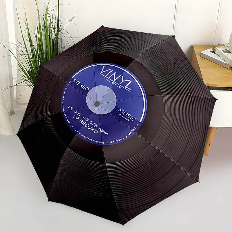

Vinyl Record themed, Eight ribbed, Self folding Umbrella Is Suitable for Everyday Outdoor Use and Is An Ideal Gift for Friends and Family, A