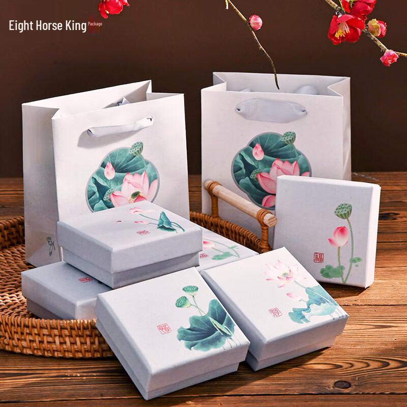 Винтажный серый браслет с лотосом, набор ювелирных изделий в шкатулке