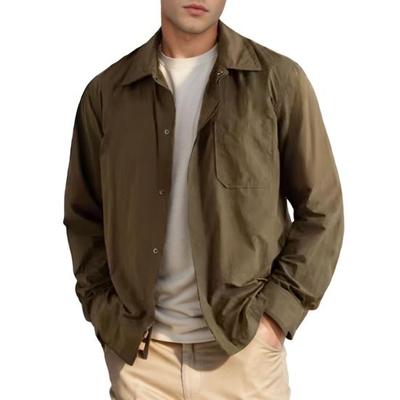 Men Coat Lapel Long Sleeve Solid Color Button Placket Jacket Spring Autumn Retro Casual Style Outerwear