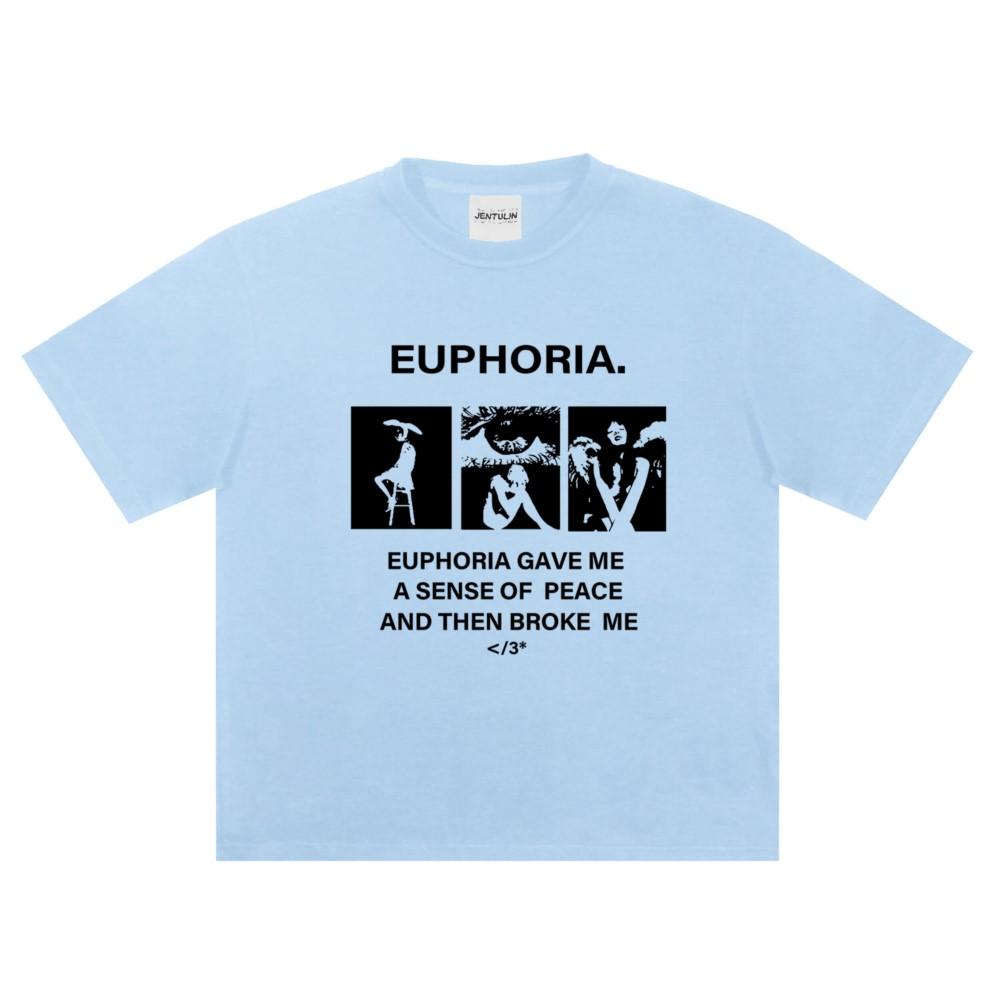 Harajuku Oversize Streetwear Mens Clothing EUPHORIA Graphic Print Tshirt Cotton Hip Hop Korean Short Sleeve Top Unisex Goth Y2k