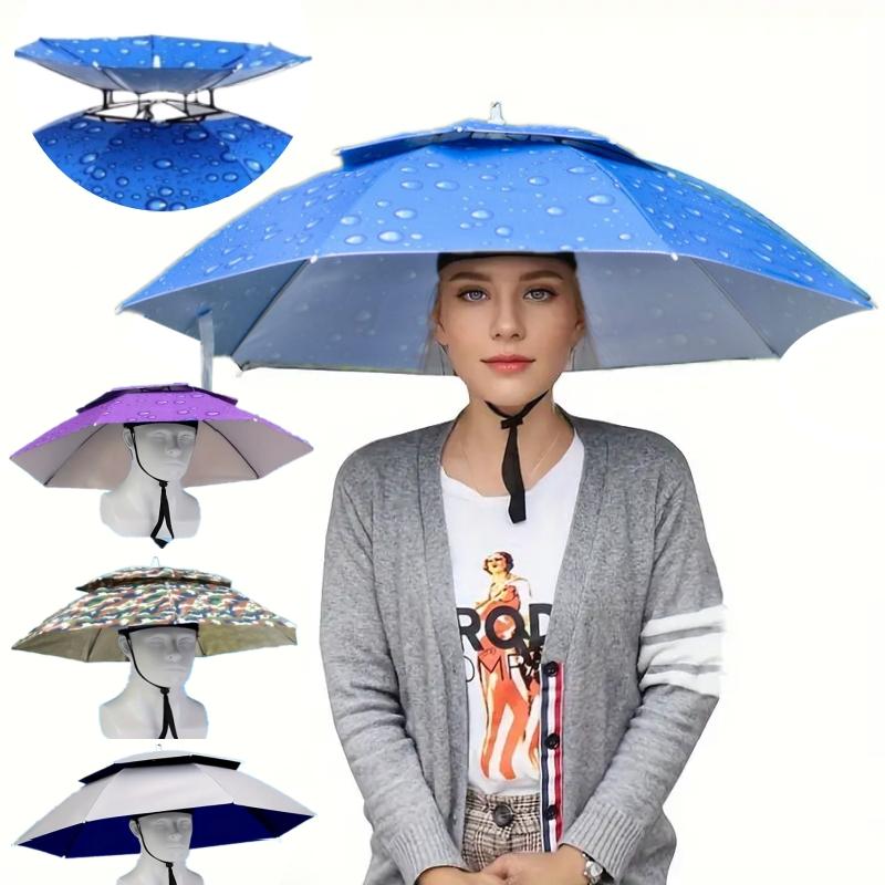 Regenschirm Hut Faltbar Sonnenschutz Wasserdicht Angler Kopfbedeckung Kappe Strand Kopfhüte Doppellagiger UV-Schutz Sonnenschutz