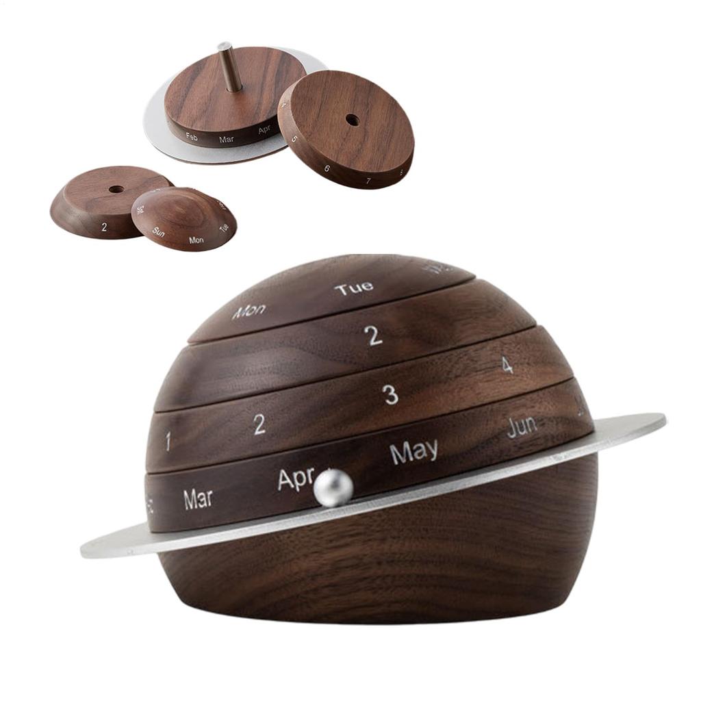 Holz Drehbarer Erdkalender Schmuckstück Abnehmbarer Ewiger Kalender Dekoration Erde Holz Drehbarer Countdown Kalender Schreibtisch Dekoration