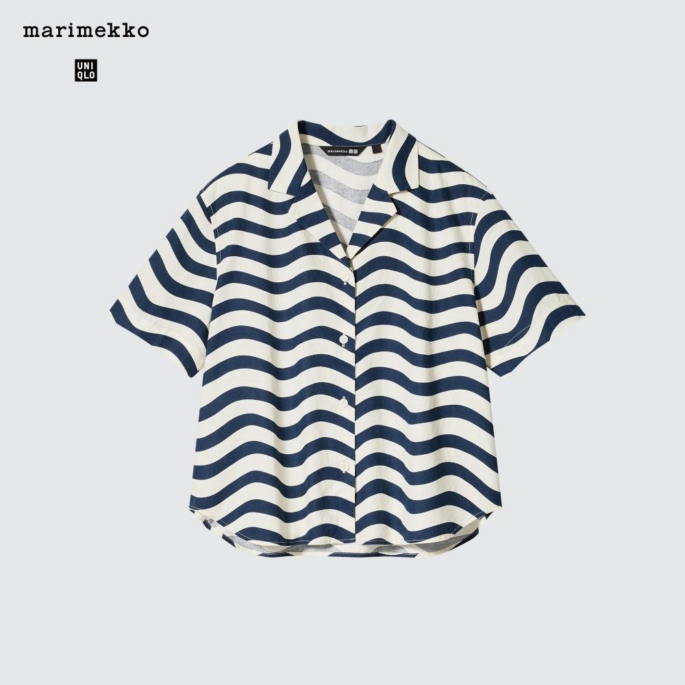 

Рубашка UNIQLO из смесового льна с открытым воротником и короткими рукавами