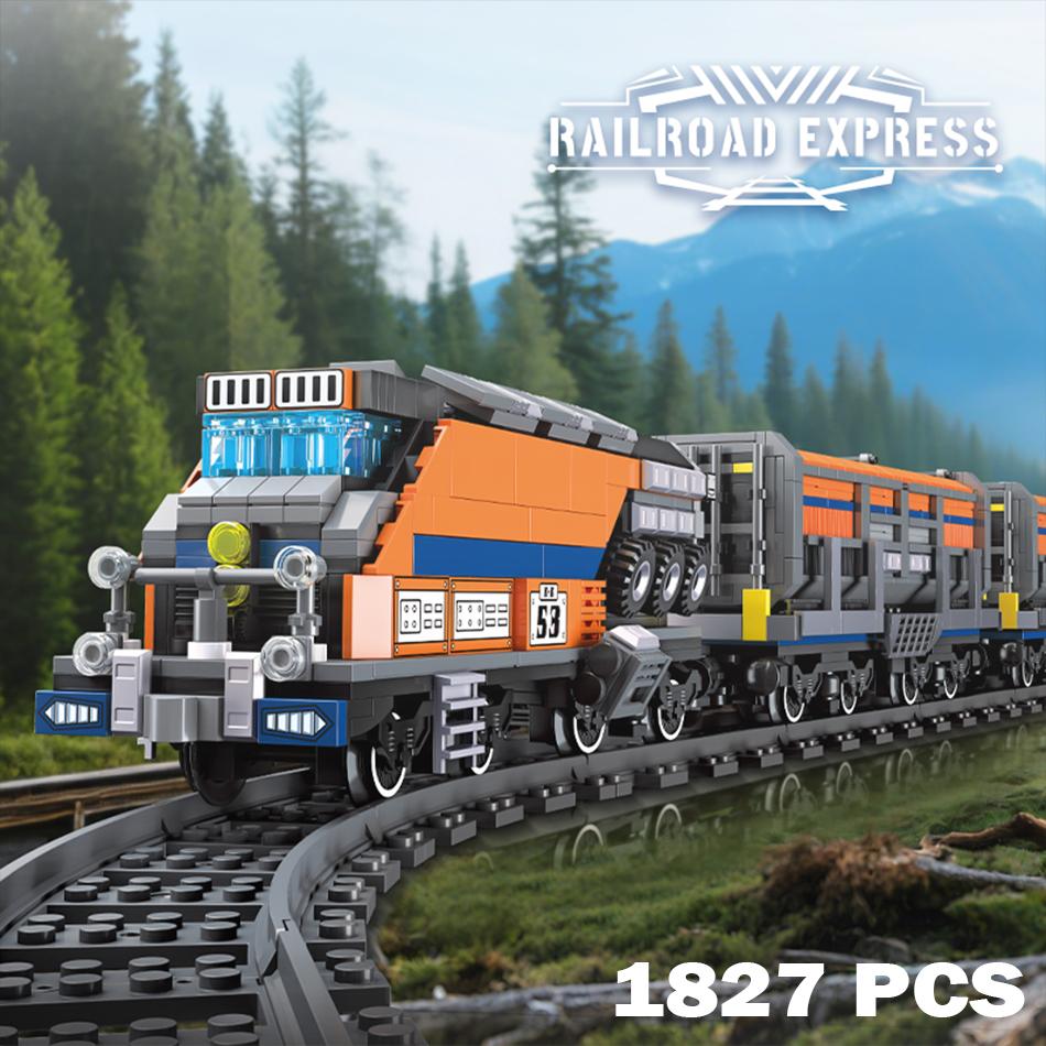 MOC City Railroad Express Building Blocks Wedge Plow Train Railway Track Bricks Toys Home Decoration for Boys Kids Adults Gifts