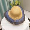 Ins Bohemia Holiday Sommer UV-Schutz Gestreiftes Gras Sonnenschutz Breitkrempiger Damen Sonnenhut Frauen Freizeitkappe