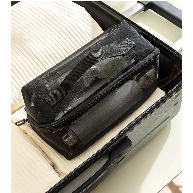 New Large Capacity Mesh Makeup Bag Transparent Wash Bag Travel Cosmetic Bags Women Handheld Makeup Pouch Travel Toiletry Bag
