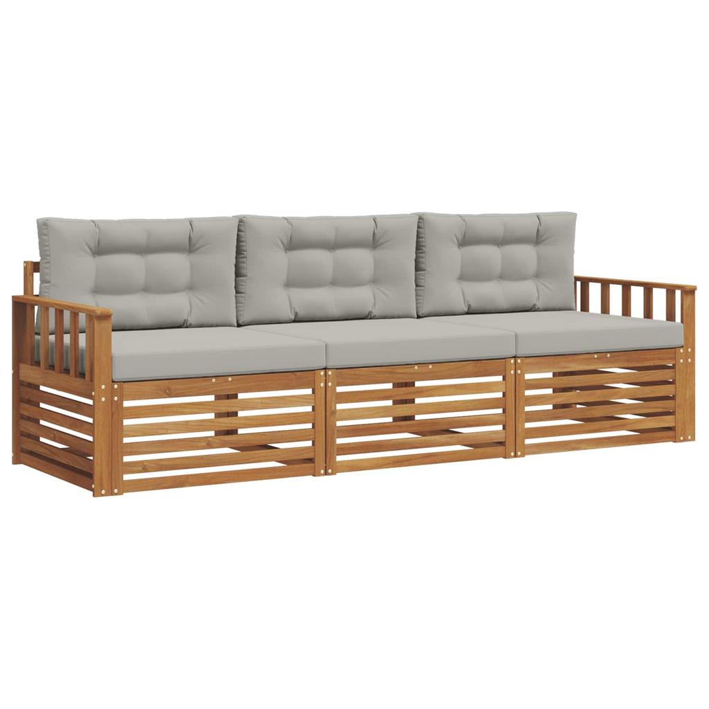 Outdoor Sofa Set with Cushions 3 Pcs Natural and Light Grey