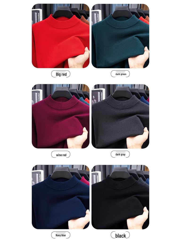 Men's Half-High Collar Wool Sweater - Warm, Versatile, Solid Color for Autumn/Winter