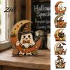 Layered Tabletop Scene Accessories Halloween Retro Pumpkin Witch Cat Ghost Figurines with Crescent Base, Spooky Small Black Skeleton Figures