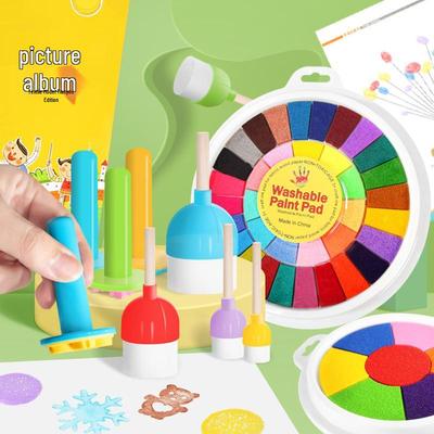 36-Color Children's Doodle Finger Painting Ink Pad Set with Round Plates