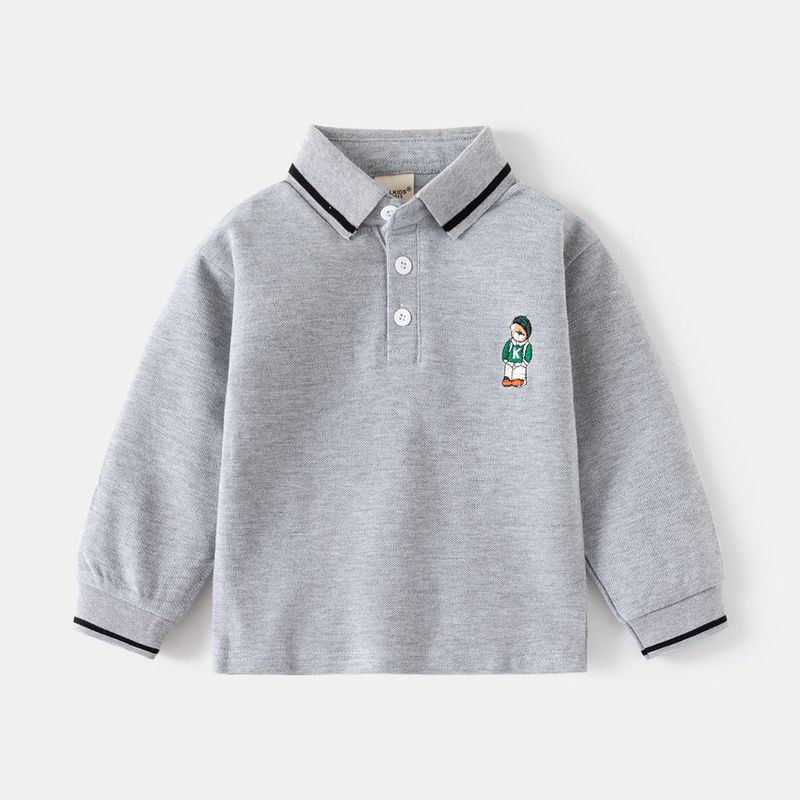 Babies' Long Sleeve T-shirt Spring and Autumn Boys Bear Polo Shirt Boys Baby Bottoming Lapel Pearl Cotton Tops Children's Clothing