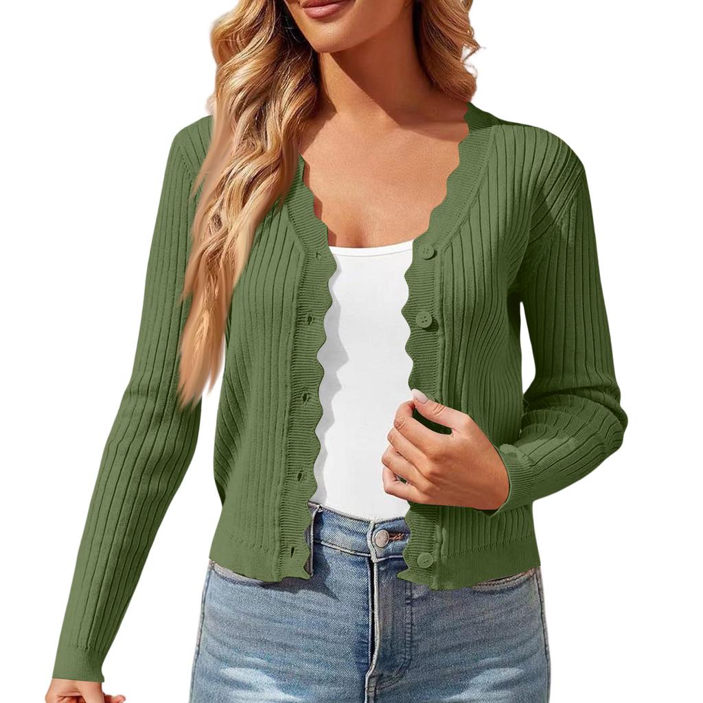 Cardigan casual da donna colorato con bordo a fungo, scollo a V, giacca corta in maglia sottile