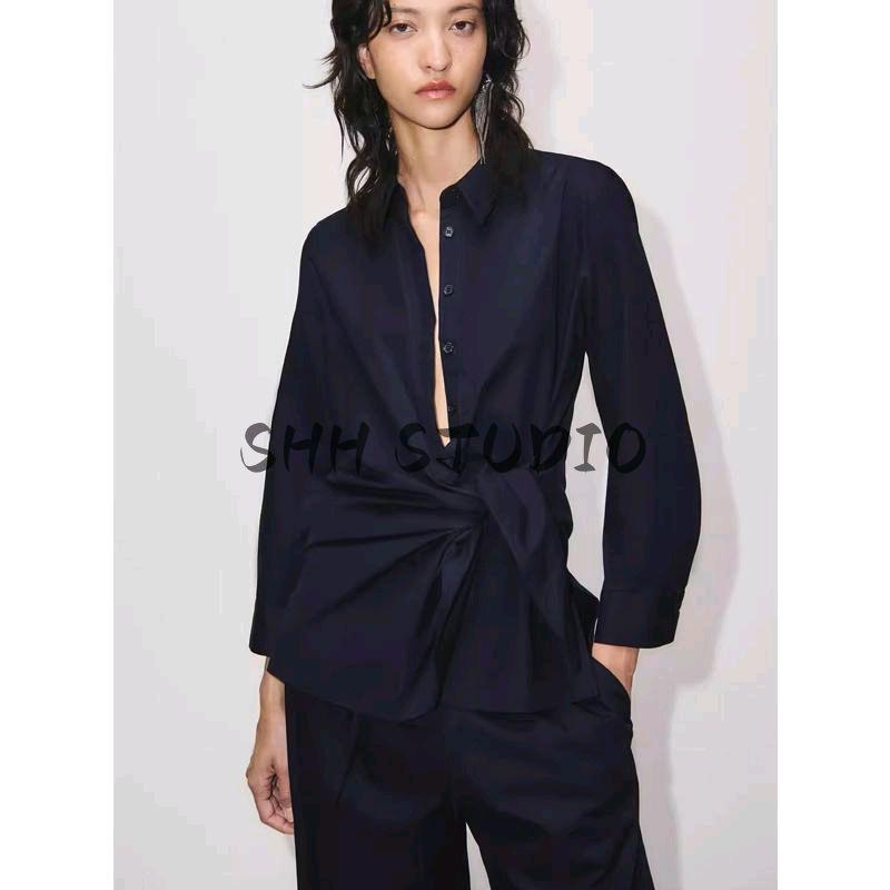 Spring New Women's Clothing Lapel Long Sleeves Double Breasted Poplin Shirt 9479306 9479242 9479282