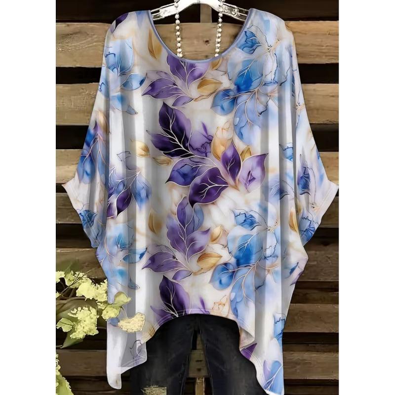 Elegant Boho Print T-Shirt for Plus-Size Women