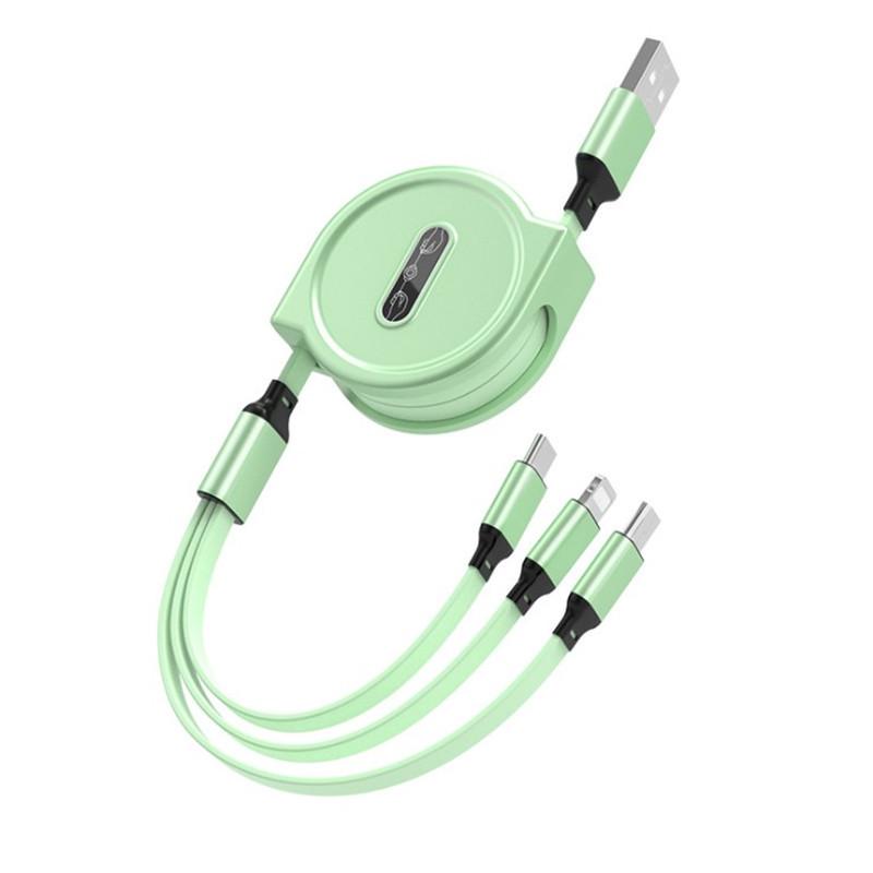 Logo-Printed Retractable 3-in-1 Charging Cable for Apple, Android, Type-C