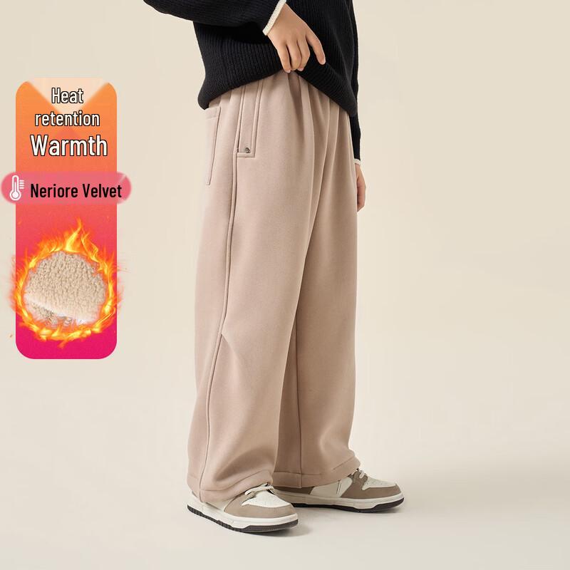 Mengtejiao Girls  Winter Letter Print Fleece-Lined Straight-Leg Pants 160