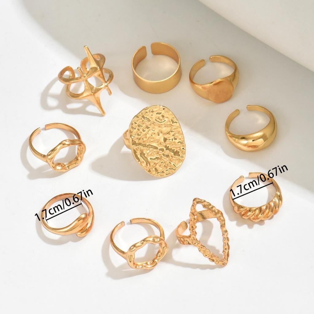 New Style Jewelry, Niche Geometric Metal 18k Electroplated Ring Set, Open Ring.