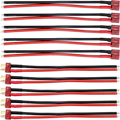 Set of 5 Pairs Deans T-Plug Male and Female Connectors with 165mm 14AWG Silicone Cable – High Current Connectors for Lipo Batteries