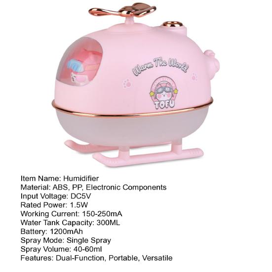 Cute Duck Pilot Airplane USB Humidifier 300ml Portable Personal Cool Mist Humidifier with Colorful Night