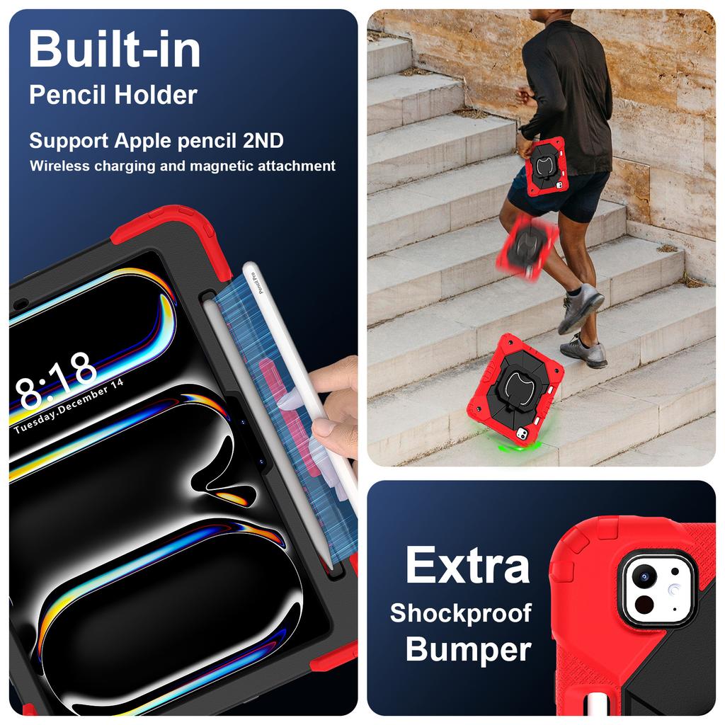 For iPad Pro 11 (2024) Kickstand Case Silicone+PC Tablet Cover with Shoulder Strap