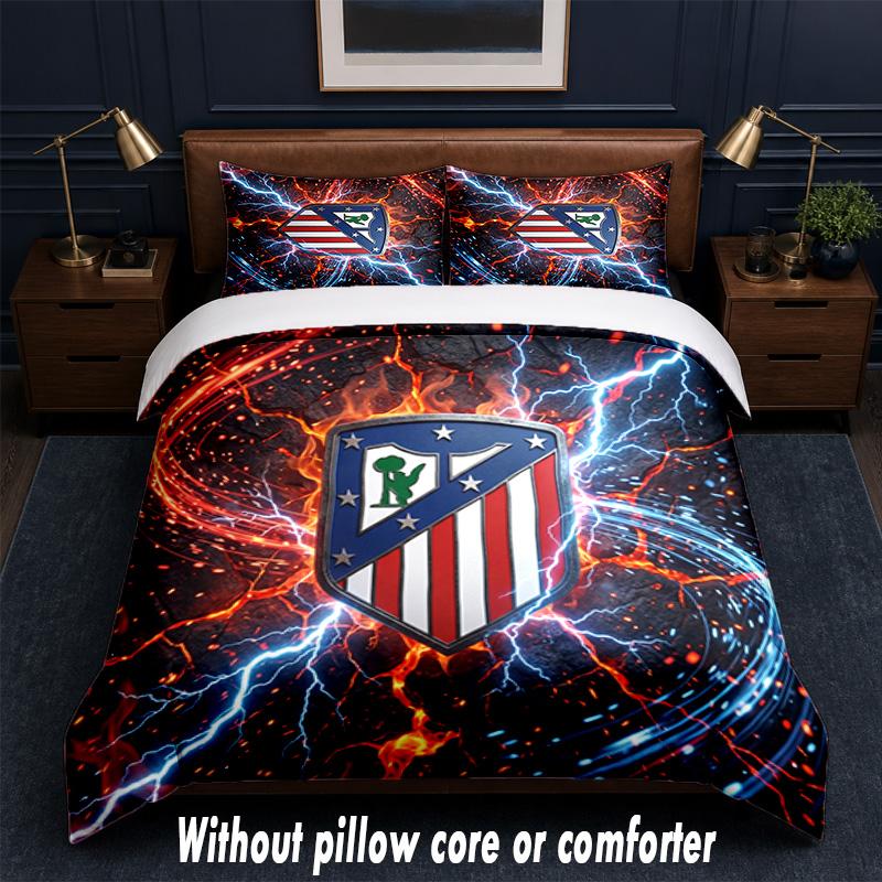 Set Biancheria da Letto Design Atletico Madrid 1 Copripiumino + 2 Federe Morbido Traspirante Biancheria da Letto per la Casa