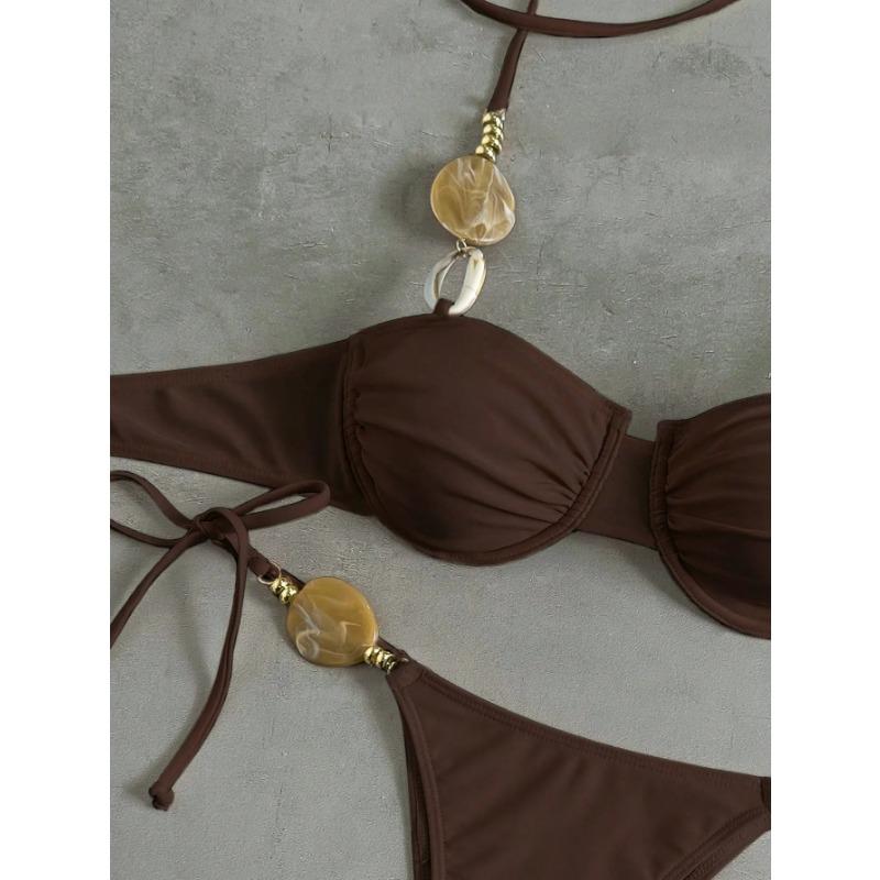 Damen S Sexy Neckholder Rückenfrei Unifarben Bikini-Set