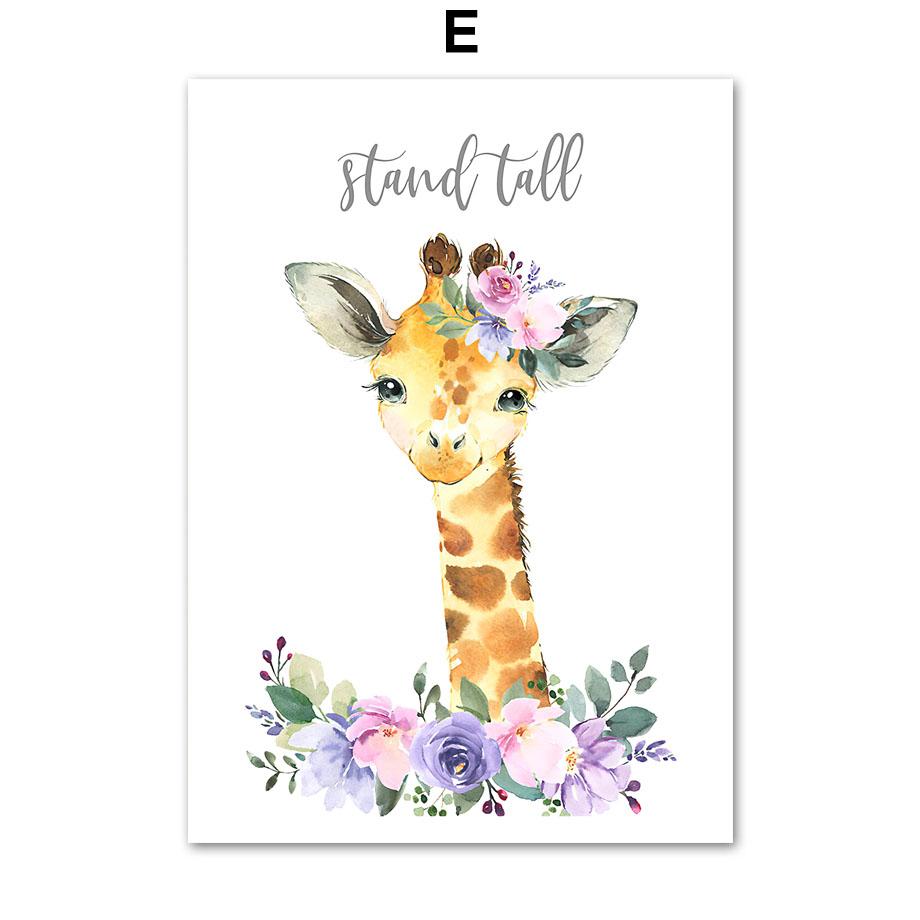 Lavender Pink Floral Animal Poster Elephant Lion Giraffe Nursery Wall Art Print Canvas Painting Wall Pictures Baby Room Decor