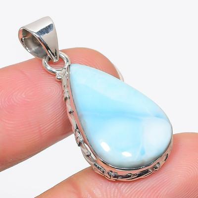 Natural Republic Larimar Edelstein 925 Echtsilber Anhänger 1,50" v2O47