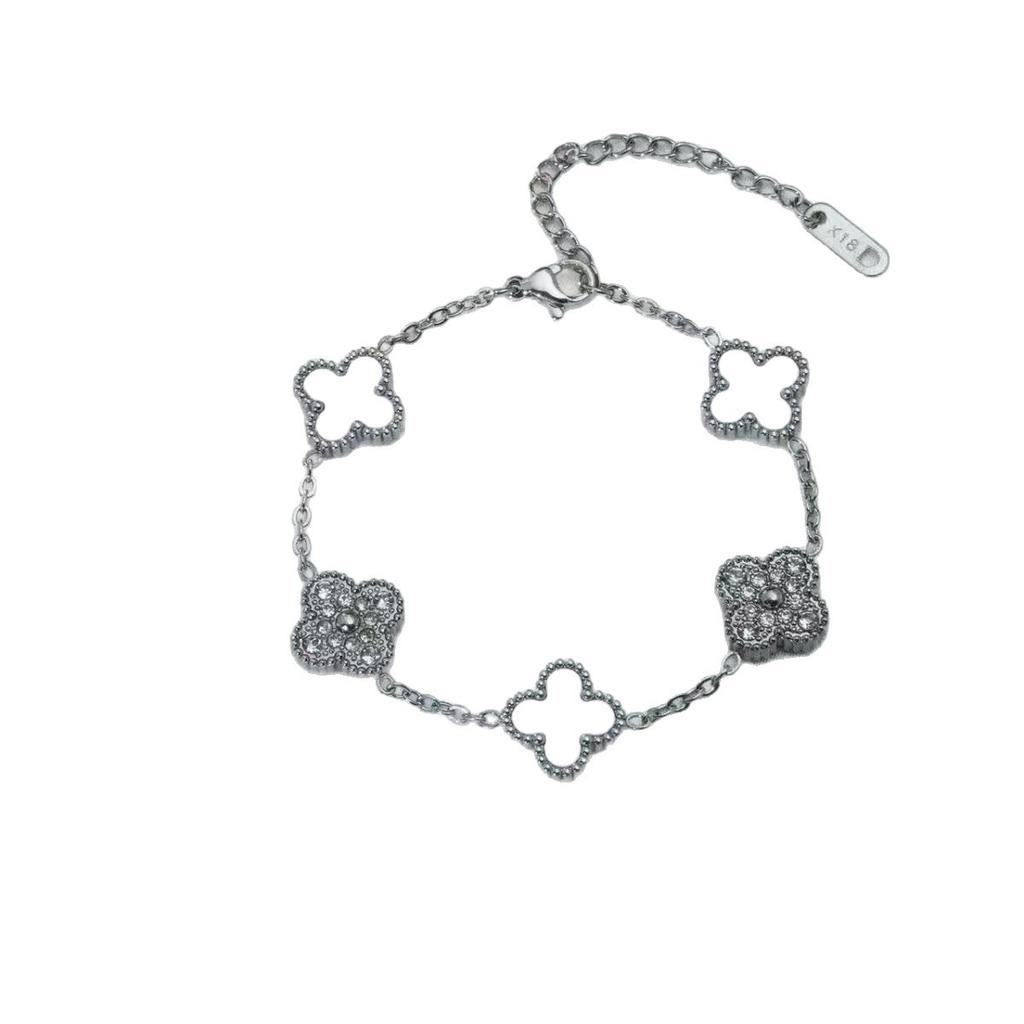 13mm Titanium Steel Double-sided Mother-of-pearl Four-leaf Clover Bracelet Colorfast Elegant and Luxurious for Couples