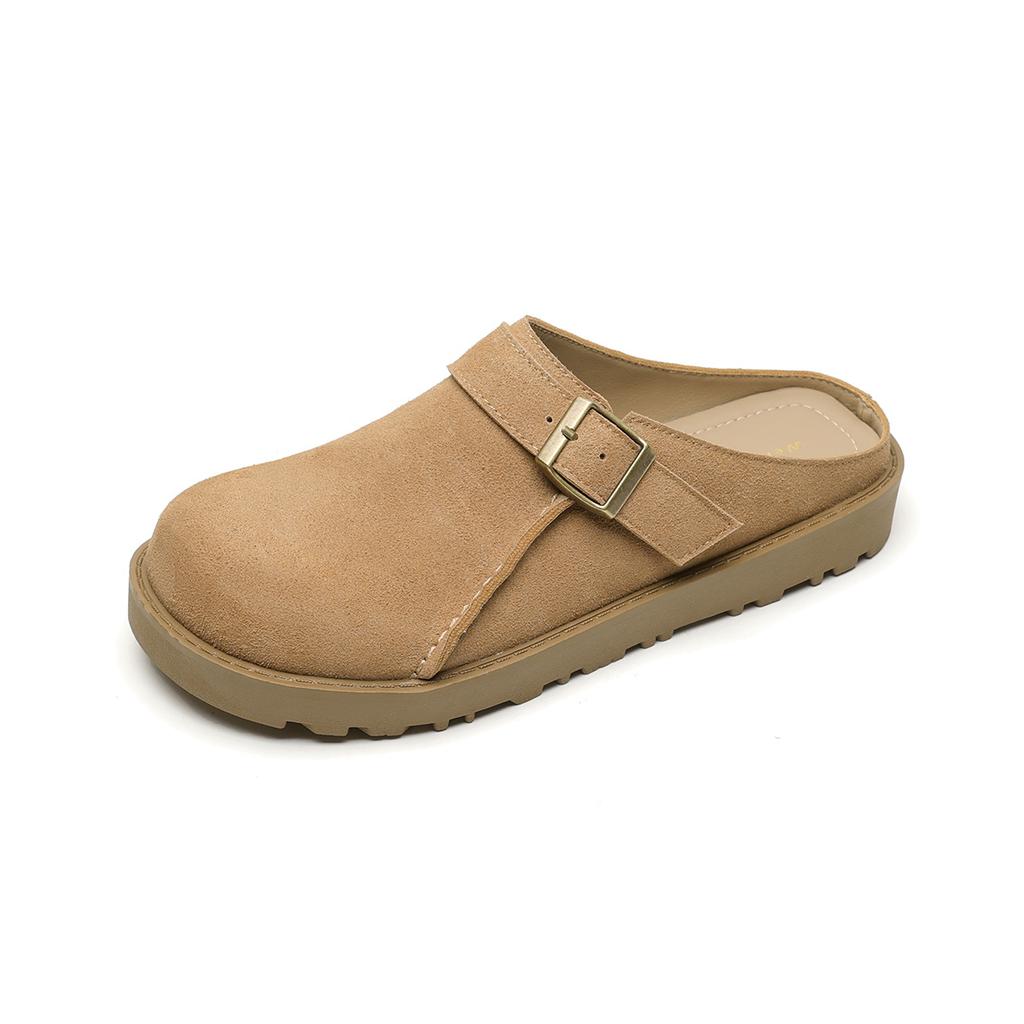 Leather bag head half drag women wear thick soles one foot half slippers women