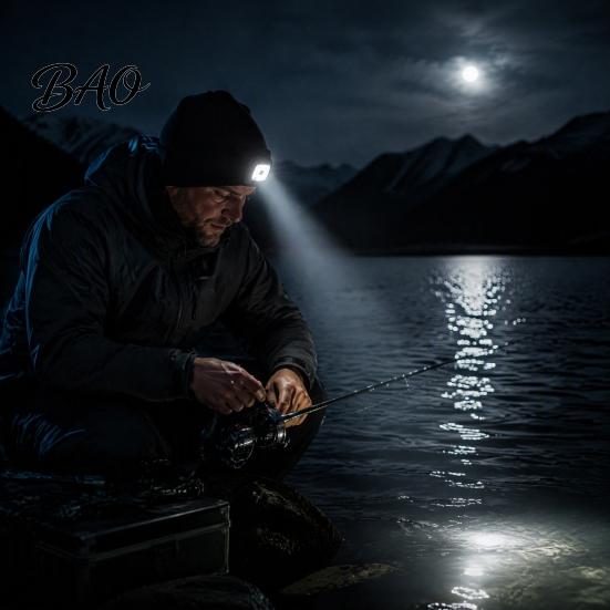 Unisex Outdoor Winter Accessory LED Hat with Light, USB Rechargeable Headlamp Skull Cap, Lighting Warm Knitted Cap for Men, Women, Gear Usb