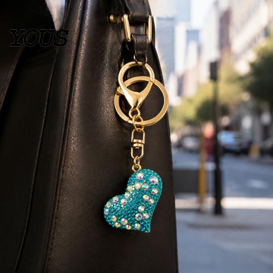 Zinc Alloy Key Ring Sparkling Rhinestone Love Heart Keychain , Car Purse Decoration Ring, Handbags Backpacks Charm Accessory, Gift for Women