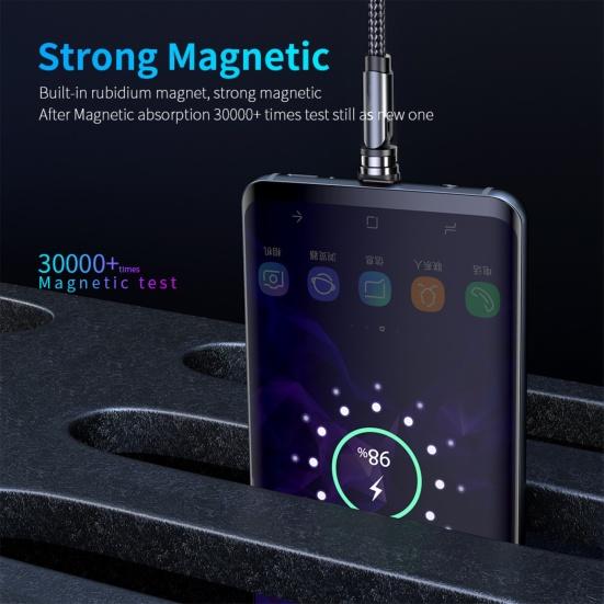 Data Cable Strong Suction Rotatable Anti-winding Magnetic 3 in 1 Fast Charger Cable