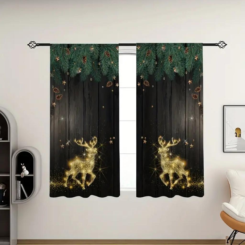 

Шторы на окна с принтом снеговика, снежинки и олени, декоративные жалюзи, для дома, гостиной, спальни, 2 шт. 2x50W130H(CM)40x51in&Grommet Top