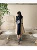 2026 British-Style Women's Windbreaker: Korean Suit Collar, Color-Block Belted Jacket