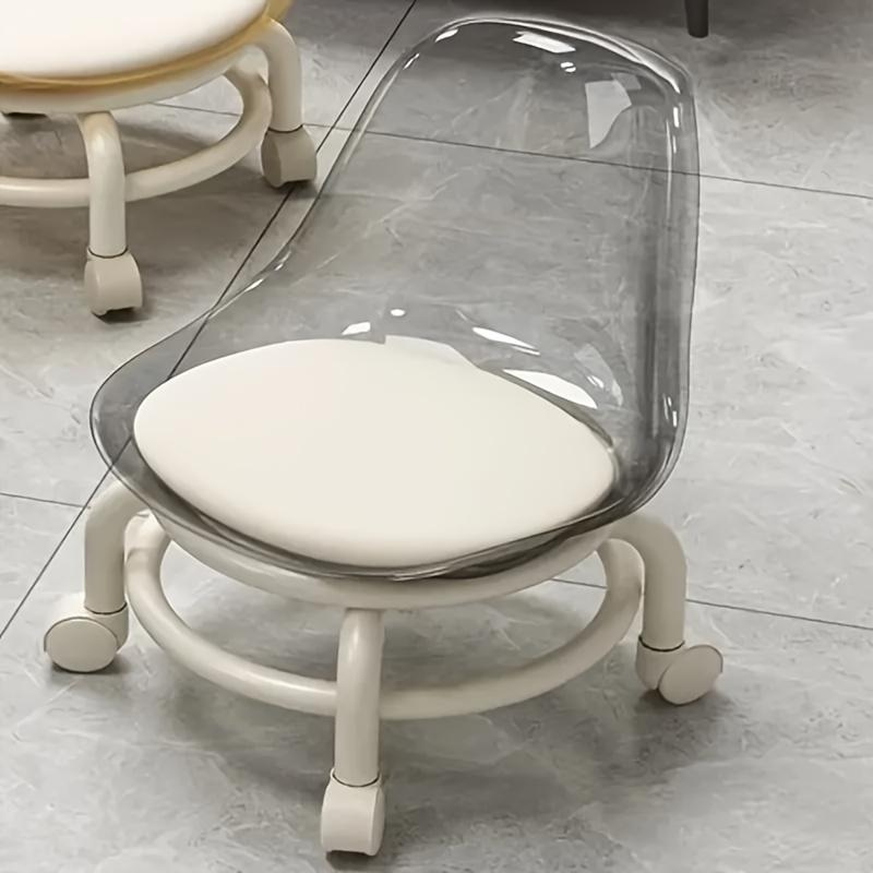 Modern 360° Rotating Crystal Stool with Wheels – Transparent Plastic Seat & Cushion, Casters for Easy Mobility, Perfect for Office and Home Use