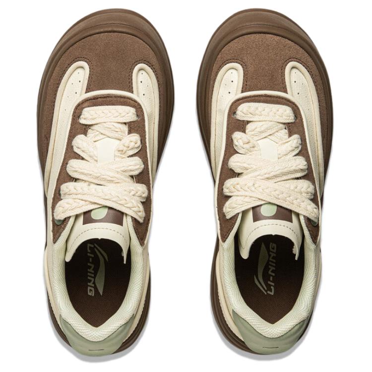 New LiNing Honey Platform Anti-Slip Wear-Resistant Low-Top Casual Shoes Women's Beige Brown AGCU418-5