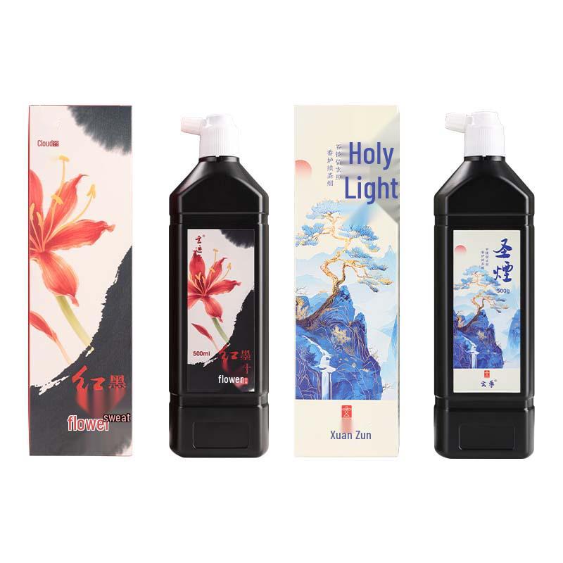 Red Flower Holy Smoke Calligraphy Ink, Special Practice Brush Ink for Chinese Painting, Large Bottle