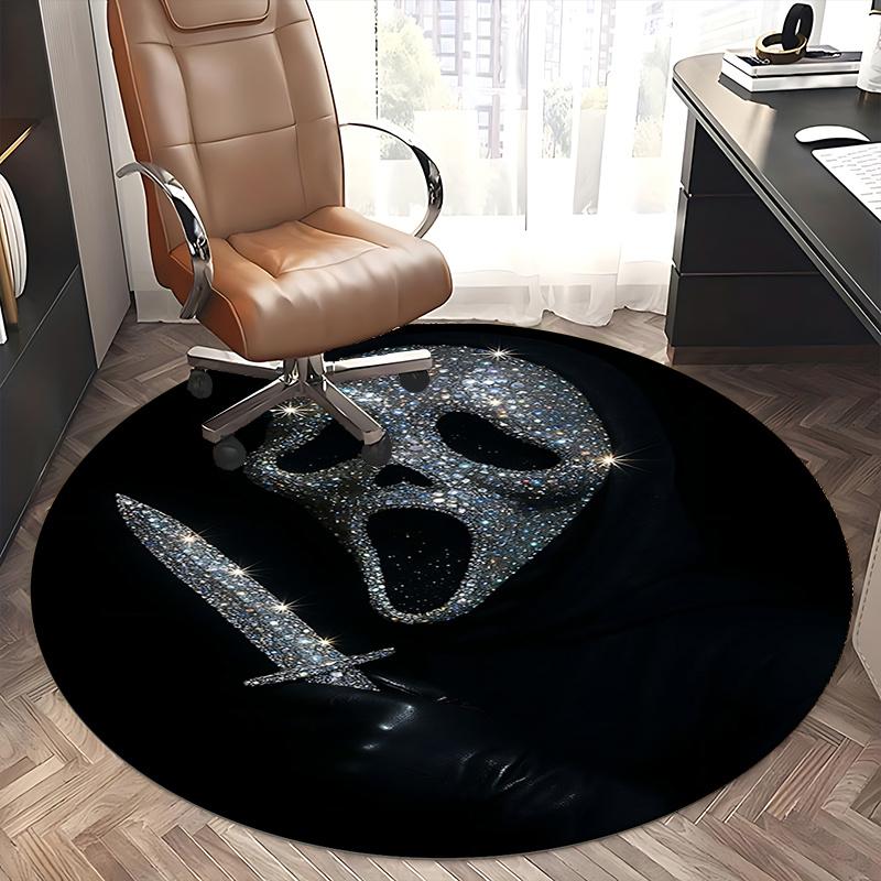 Diamond Encrusted Ghostface Chair Mat Round Carpet for Home Decor, Office Flooring, Gift Idea for Any Room0218b