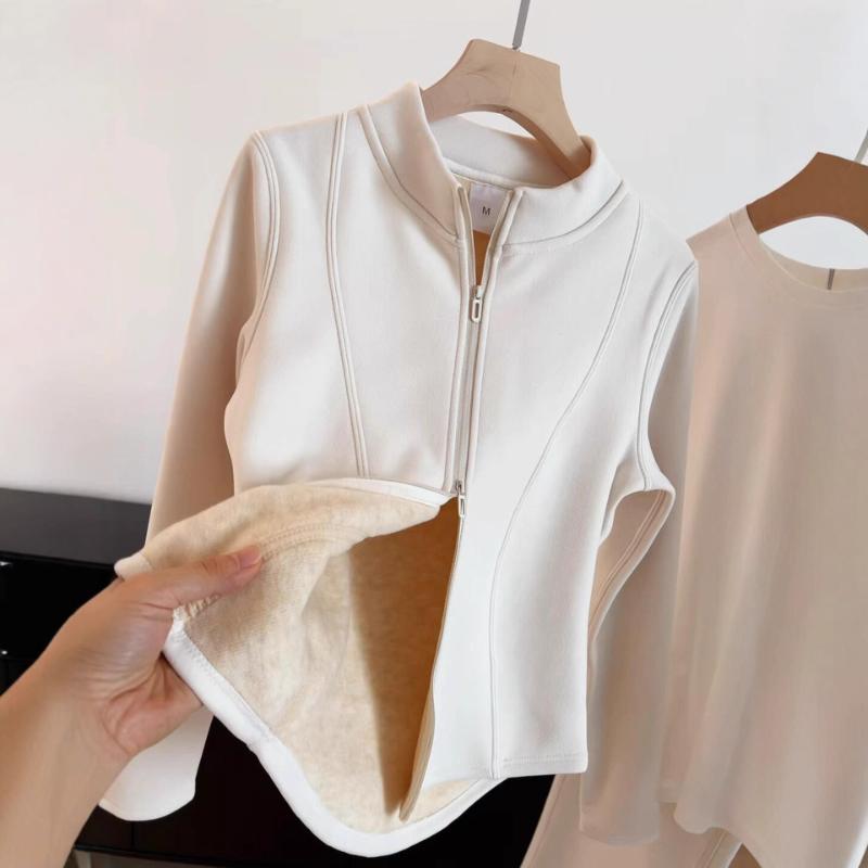

Womens Thermal Fleece Slim Fit Zip Up Top Comfortable Daily Casual Wear M белый
