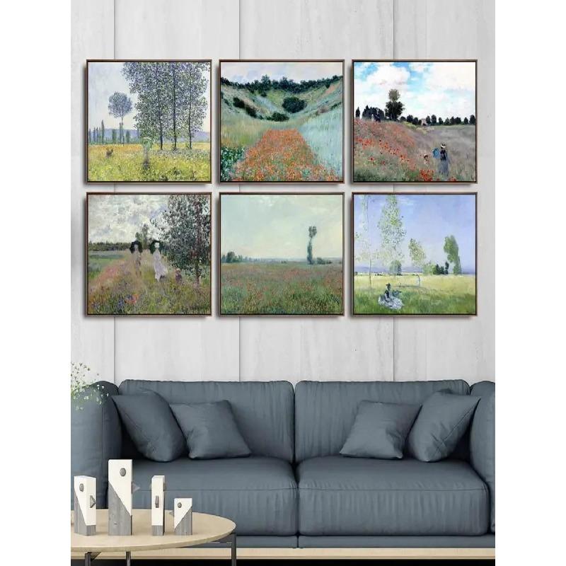 Vintage Spring Poppy Field Canvas Wall Art Retro Decorative Painting for Living Room Bedroom Classic HD Print Poster Home De