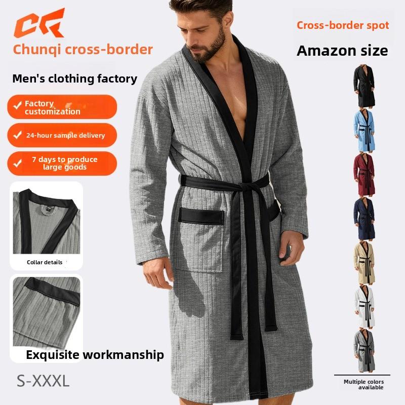 Waffle jacquard bathrobe sauna suit thin nightgown long couple loungewear hotel casual bathrobe